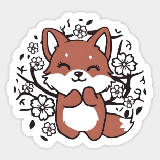 Praying Hands Fox in Sakura Sticker